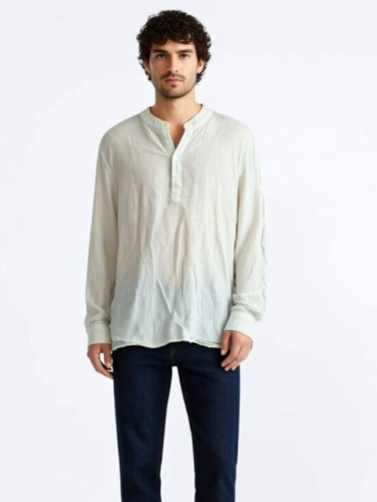 Coofandy Other - Coofandy, Collarless shirt, 3/4 button, long-sleeve men's shirt - Linen/cotton
